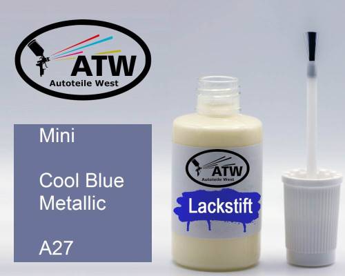 Mini, Cool Blue Metallic, A27: 20ml Lackstift, von ATW Autoteile West.